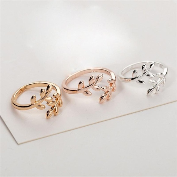 Rose Gold Adjustable Olive Tree Branch Leaves Ring - Picture 2 of 2